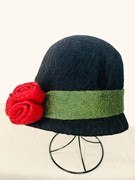 Hat B - Black Hat with 3 Roses & Green Belt VHATB View 2