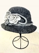 Hat G - Charcoal Hat with Gray Flowers and Belt VHATG View 2