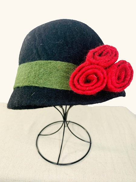 Hat B - Black Hat with 3 Roses & Green Belt VHATB