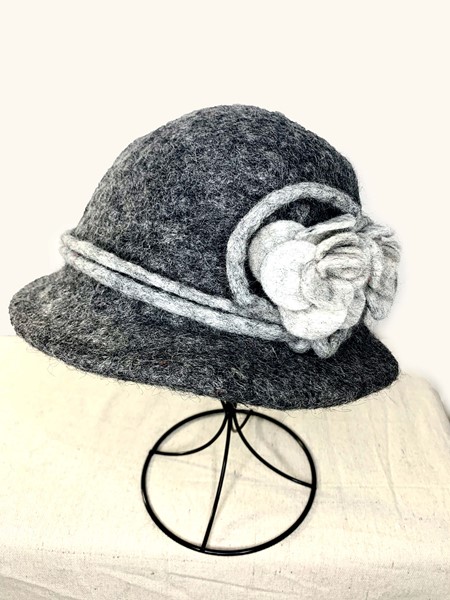 Hat G - Charcoal Hat with Gray Flowers and Belt VHATG